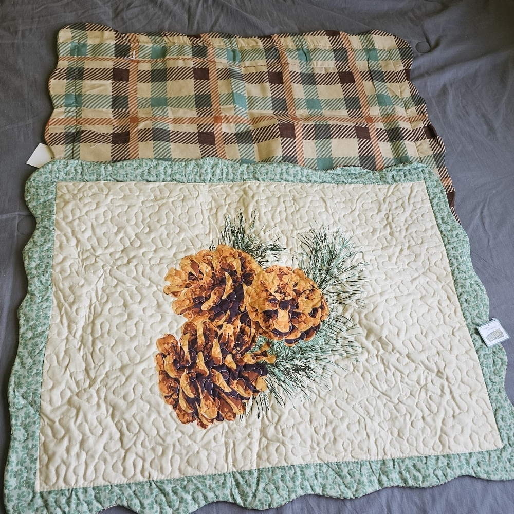 Quilted Pillowcase Shams Pinecone Prairie Country Cabin NWT